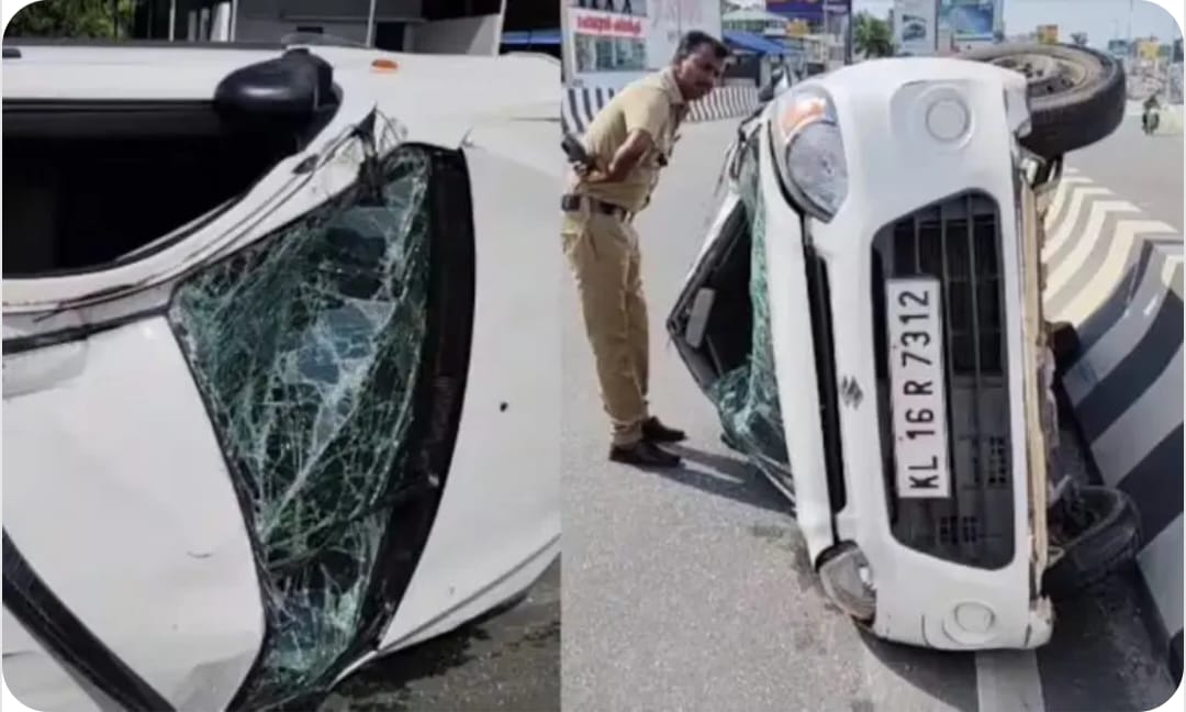 മേല്‍പ്പാലത്തിന്‍റെ ഡിവൈഡറിലിടിച്ച് കാര്‍ നിയന്ത്രണം വിട്ട് മലക്കം മറിഞ്ഞു…അപകടത്തിൽ ഒരാള്‍ക്ക്