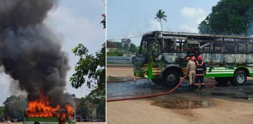 ആലപ്പുഴയിൽ ഡ്രൈവിംഗ് ടെസ്റ്റിനിടെ ബസിന് തീപിടിച്ചു