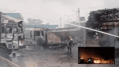 പെട്രോള്‍ പമ്പില്‍ ട്രക്ക് കൂട്ടിയിടിച്ച് വൻതീ പിടിത്തം :ഒരാൾ മരിച്ചു