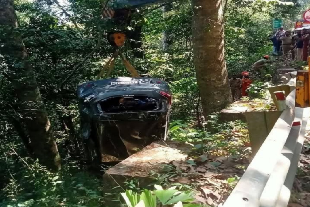 ശബരിമല തീർത്ഥാടകർ സഞ്ചരിച്ച കാർ കൊക്കയിലേക്ക് മറിഞ്ഞു