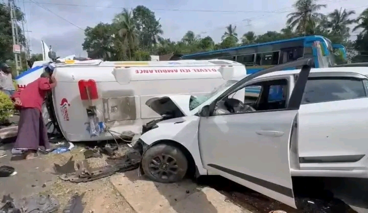 ത്രിശൂരിൽ ആംബുലൻസും കാറും കൂട്ടിയിടിച്ചു: രണ്ട് പേർക്ക് ദാരുണാന്ത്യം; ആറ് പേർക്ക് പരുക്ക്