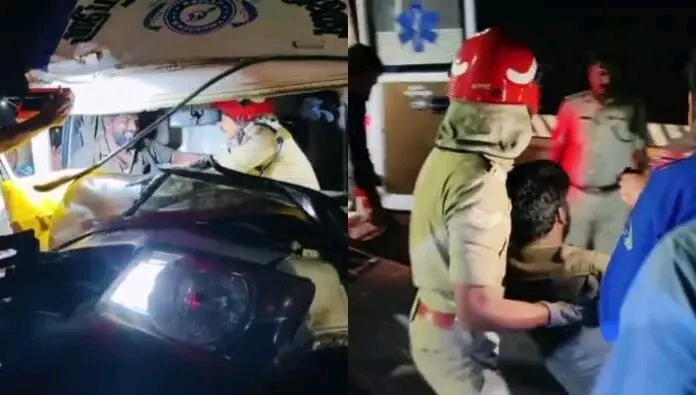 ത്രിശൂരിൽ പിക്കപ്പ് വാനിന് പിറകിൽ മറ്റൊരു വാഹനമിടിച്ച് അപകടം:ഡ്രൈവർ വാഹനത്തിൽ കുടുങ്ങിയത് ഒരു മണിക്കൂറോളം