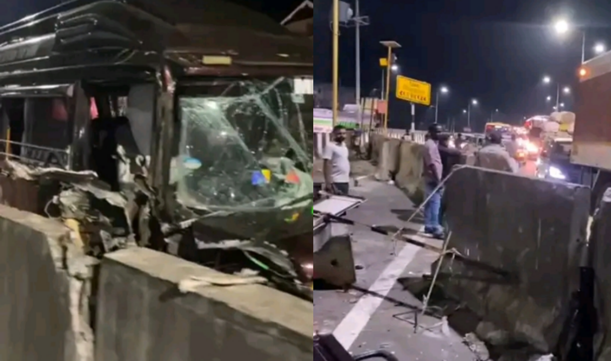 തലശ്ശേരിയിൽ നിയന്ത്രണം വിട്ട ട്രാവല്ലർ ഡിവൈഡറിൽ ഇടിച്ച് 8ഓളം പേർക്ക് പരിക്ക്.