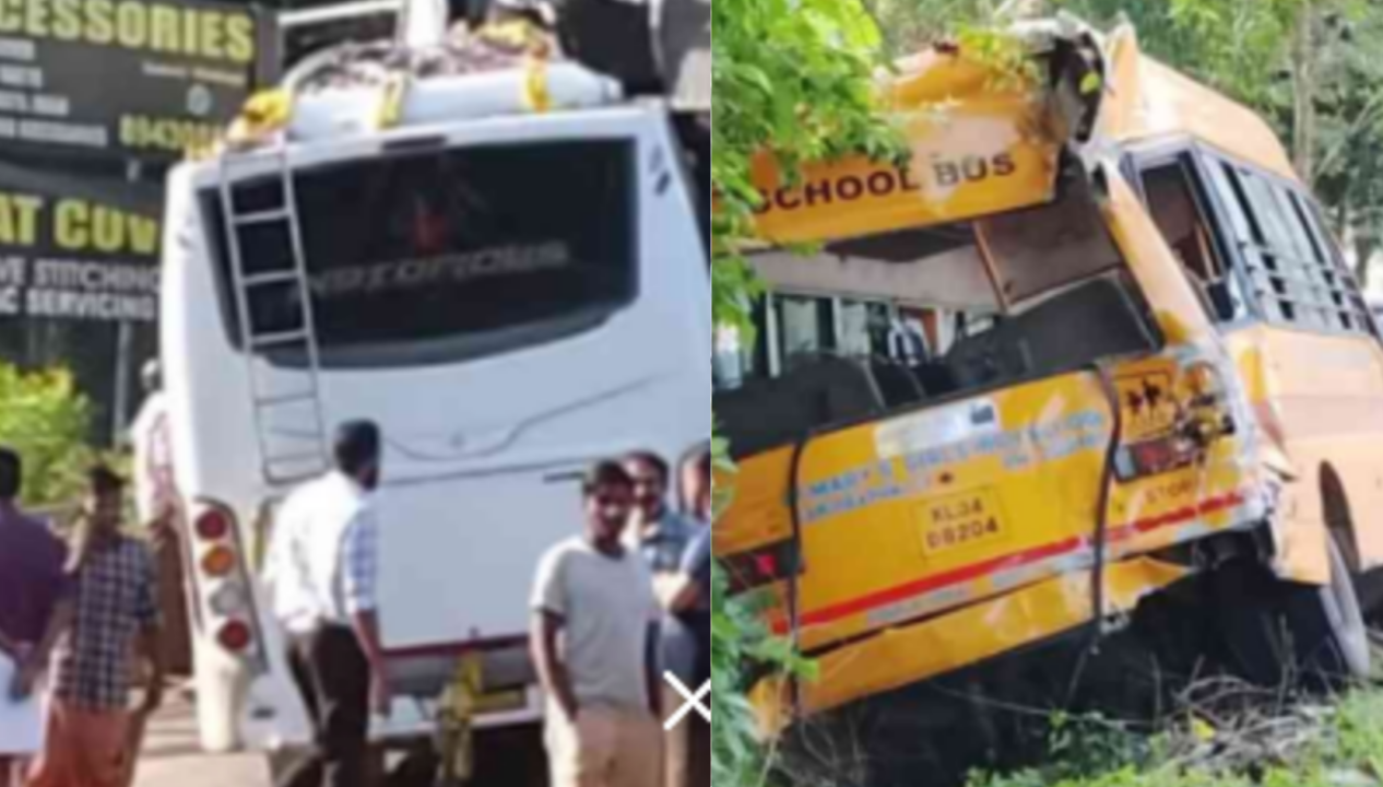 സ്കൂൾ ബസിന് പിന്നിൽ തീർത്ഥാടകരുടെ ബസിടിച്ച് അപകടം; പത്ത് പേർക്ക് പരിക്ക്