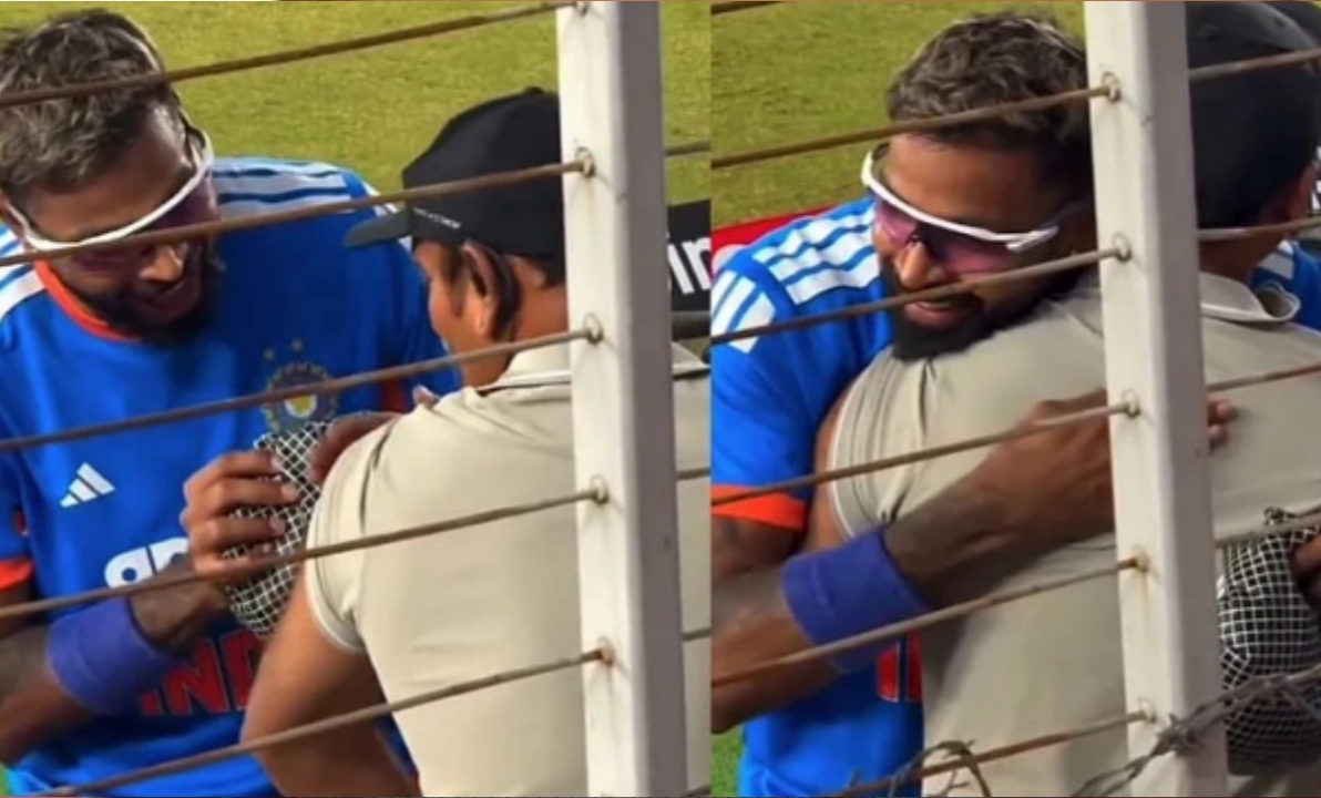 തന്ററ സിക്സര്‍ കൊണ്ട് പരിക്കേറ്റ ക്യാമറാന് പരചരണം നല്‍കുന്ന ഹാര്‍ദ്ദിക് പാണ്ഡ്യയുടെ പെരുമാറ്റം ഹൃദ്യമായ കാഴ്ചയായി.