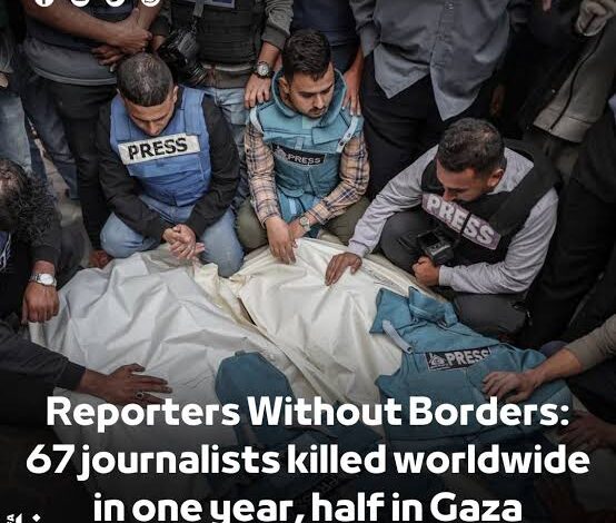 2025 ൽ ലോകത്ത് കൊല്ലപ്പെട്ട മാധ്യമ പ്രവർത്തകർ 67 പേര്‍. തടവിലാക്കപ്പെട്ടത് 503 പേര്‍. കാണാതായത് 135 പേര്‍