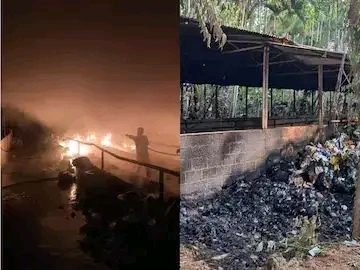 തൃശൂരിൽ ഹരിതകര്‍മ്മ സേനയുടെ പ്ലാസ്റ്റിക് മാലിന്യ ശേഖരണത്തിന് തീപിടിച്ചു; ലക്ഷങ്ങളുടെ നാശനഷ്‌ടം