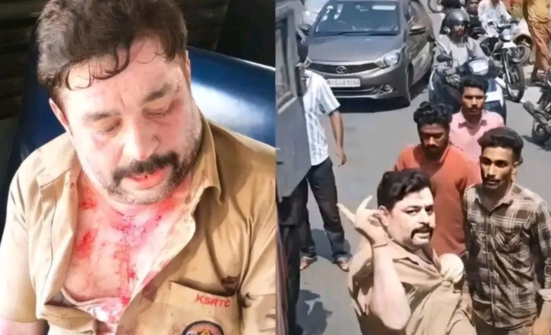 ഓവര്‍ടേക്ക് ചെയ്തതിൽ തര്‍ക്കം; നടുറോഡിൽ കെ എസ് ആർ റ്റി സി ബസ് തടഞ്ഞ് കയ്യേറ്റം, ഡ്രൈവറെയും കണ്ടക്ടറെയും ക്രൂരമായി മര്‍ദിച്ചു